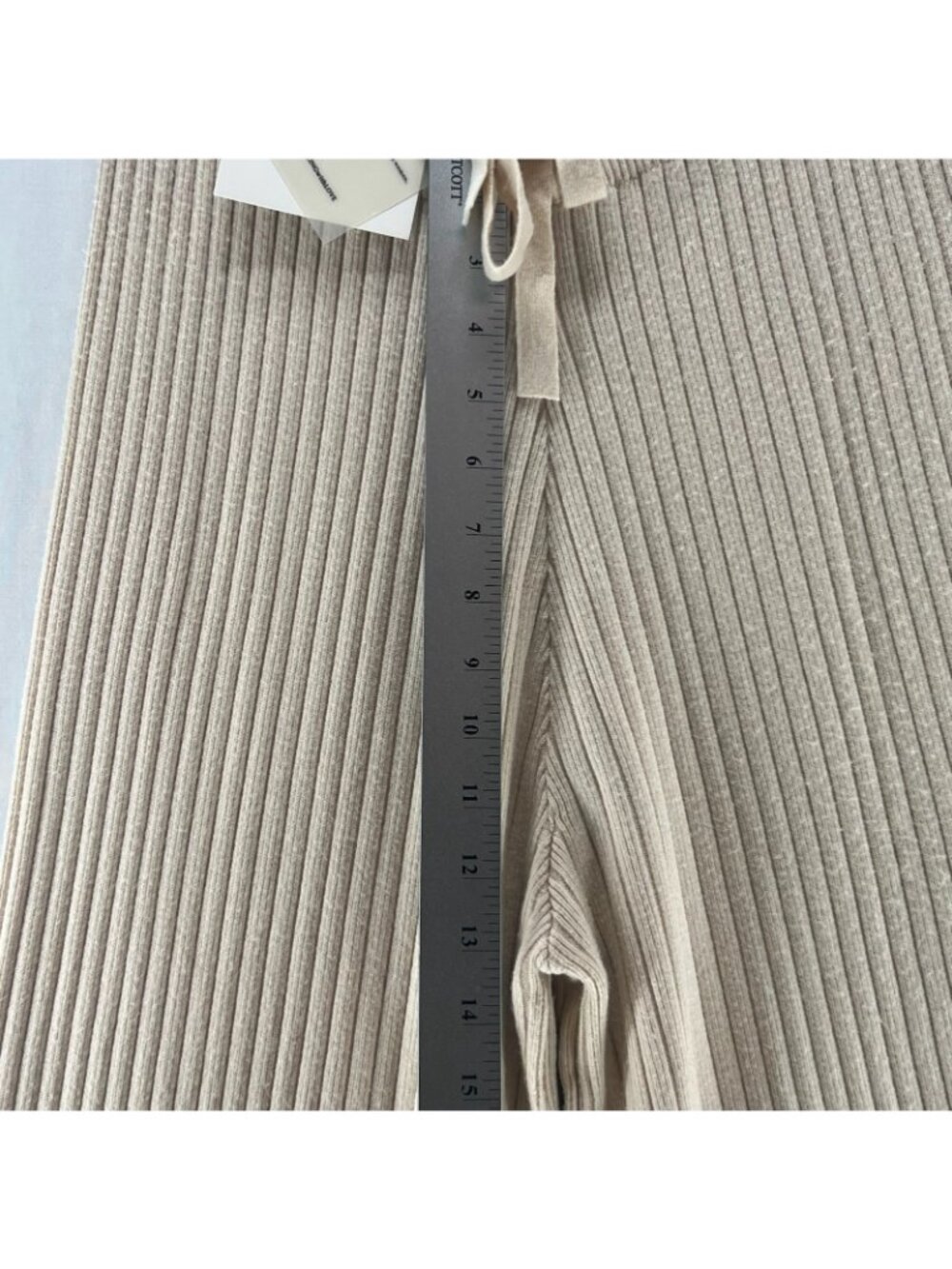 J.ING Ribbed Knit Wide Leg Lounge Pants Women One Size Stretch Drawstring Beige - Picture 3 of 12